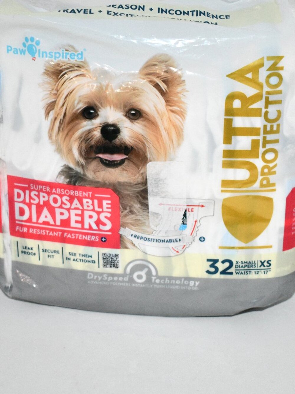 Paw Inspired Female Dog Diapers, XS, 32 Count, Disposable, Leakproof Incontinenc